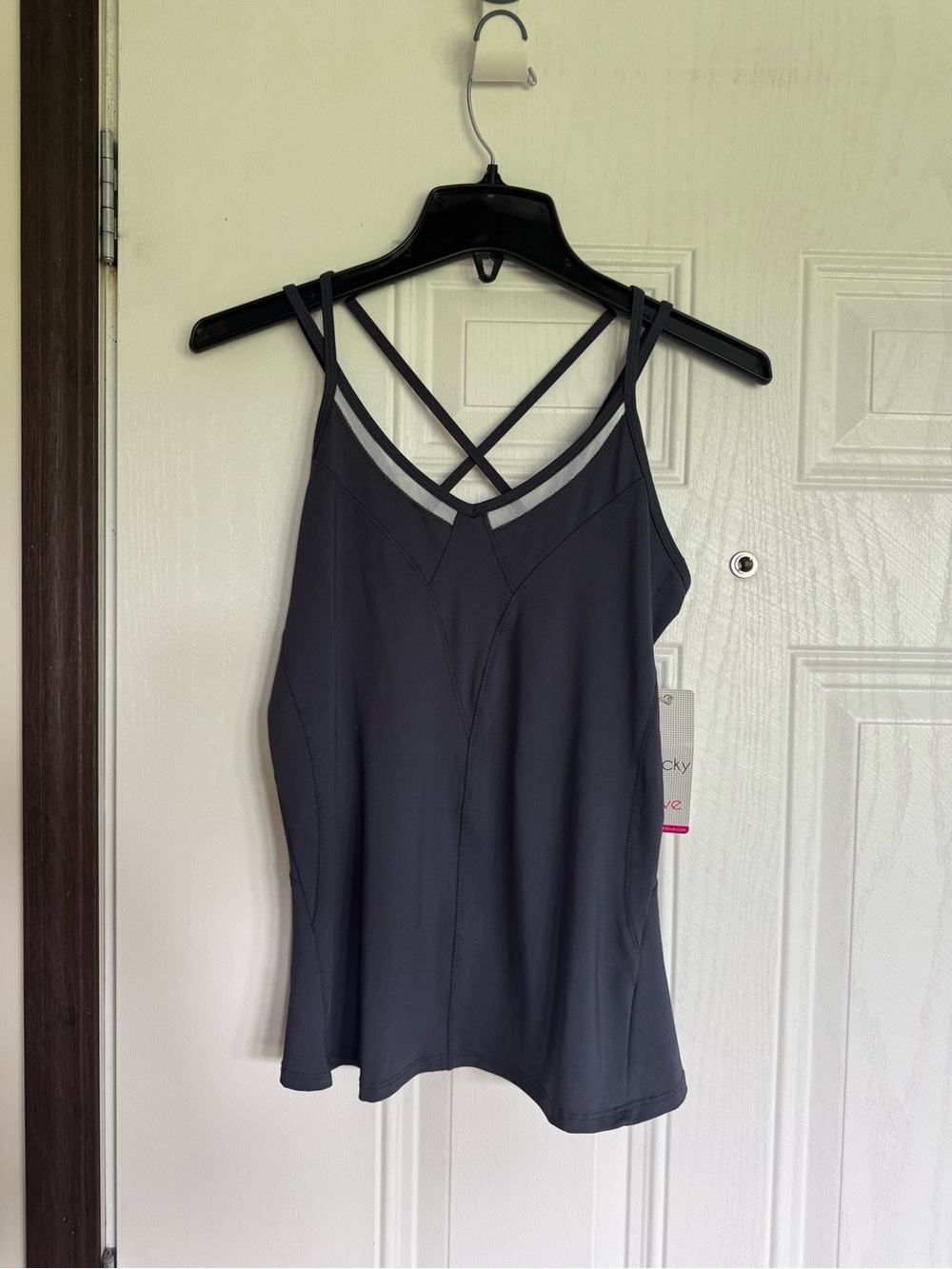 2 for $20 sale: NWT lucky in love gray strappy tank top with mesh panels - M